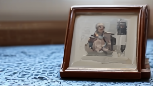 A hospice family room with a tablet on the side table next to a tissue box and a worn photograph in a frame.
