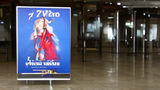 Empty cinema lobby at midday with a Michael film poster on a freestanding stand and one usher visible