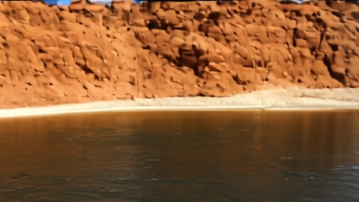 Lake Powell's bathtub ring with a white mineral line ten meters above the current water level.