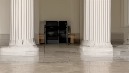 Federal Reserve Eccles Building columns with two empty governor's chairs visible through a doorway.