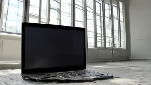 Empty corporate boardroom with a laptop displaying a virtual shareholder meeting interface