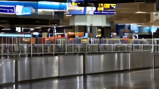 An empty Canadian Border Services arrivals counter at Toronto Pearson airport at night, with signage and security partitions visible.