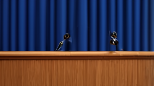 An empty USTR briefing room at the Office of the U.S. Trade Representative in Washington, microphones at the lectern unstaffed