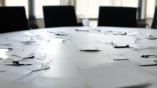 An empty NICE committee horseshoe table in London with a black consultation document binder centered and afternoon light through the window.