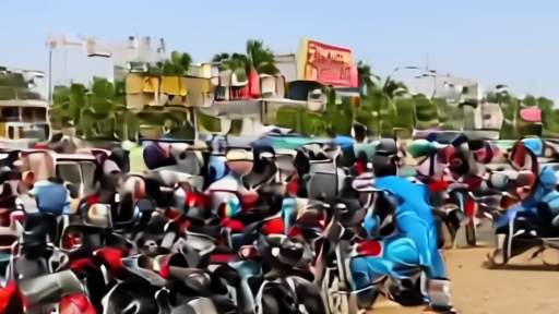 A Karachi petrol station at midday with a queue of motorcycles and rickshaws, the price board reading Rs 393.4 in large red digits.