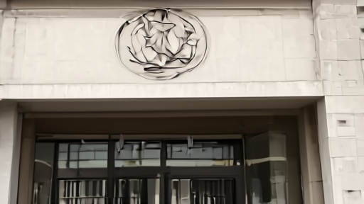 Façade of the State Bank of Pakistan in Karachi at midday with the institutional crest above the entrance