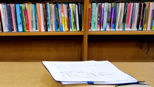A public school library shelf with several visible gaps where titles have been removed and a clipboard of challenge forms on a side desk.