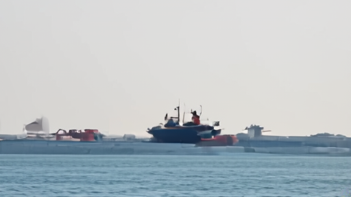 An Aramco oil tanker loading at the Ras Tanura export terminal at midday.