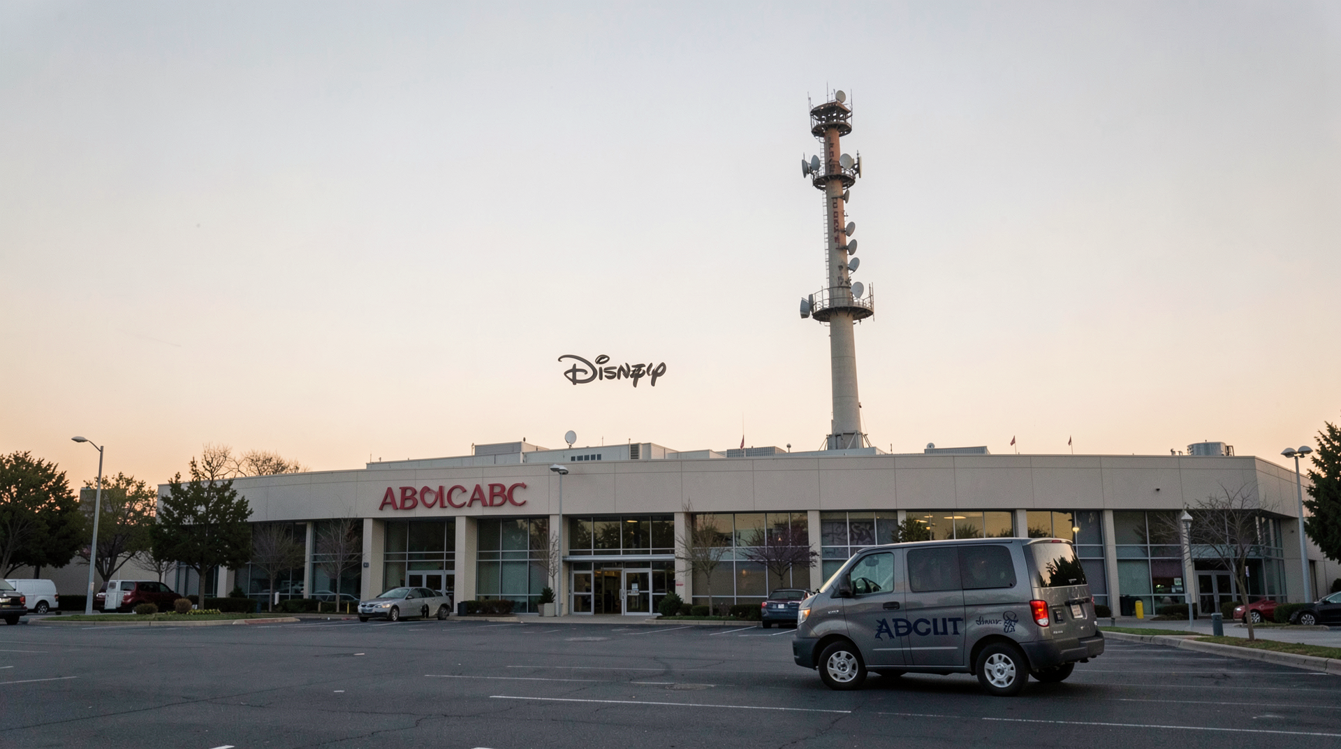 An ABC affiliate broadcast tower on a clear morning, the network logo barely visible against the sky.