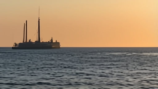 An ADNOC offshore production platform in the Persian Gulf at sunrise.