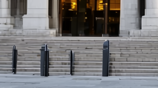 The marble facade of the E. Barrett Prettyman federal courthouse in Washington under afternoon light, security bollards visible in the foreground.