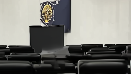 An empty Pentagon press briefing room with the lectern dark and chairs unoccupied