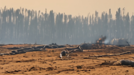 A South Georgia pine plantation at dawn with smoke holding low along a freshly cut containment line.