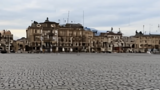 Empty cobblestones of Red Square at dawn with the GUM department store facade in the background and no parade preparation visible