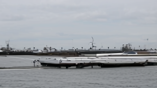 An offshore wind monopile assembly yard with vessels at quayside, partially decommissioned