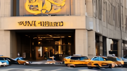 CBS Broadcast Center exterior on West 57th Street with the network logo above the entrance and yellow taxis on the street.