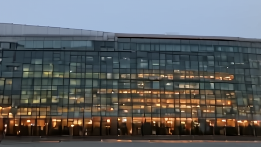 European Central Bank Eurotower in Frankfurt at dusk with an empty plaza in the foreground