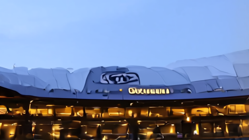 The Johan Cruijff ArenA exterior at dusk, the white curving roof and the Amsterdam ArenA Boulevard signage holding the late blue light
