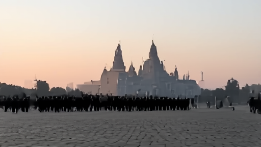Russian soldiers in dress uniform marching across an empty Red Square at dawn, no armor visible