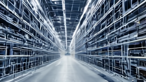 Hyperscaler data center aisle with rack lights and fiber jumpers.