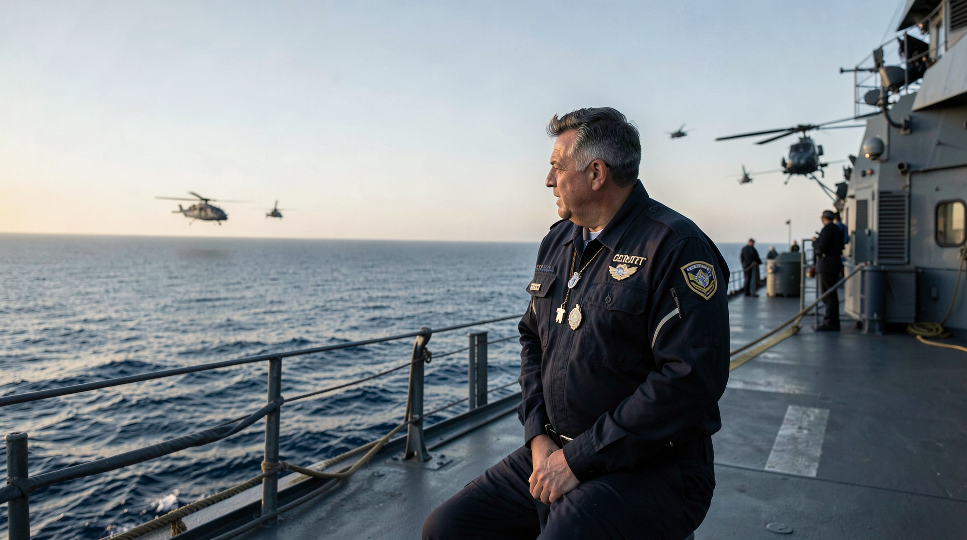 CENTCOM commander on the deck of USS Tripoli with the Arabian Sea horizon