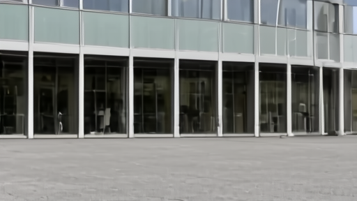 The glass facade of the National Science Foundation headquarters in Alexandria, Virginia, on a quiet weekend morning