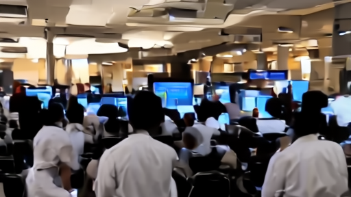 The trading floor of the Bombay Stock Exchange on a Friday afternoon with traders watching the rupee quote