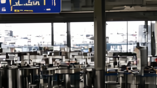 Empty Lufthansa check-in counter at a U.S. international terminal at midday with closed signs and a single agent at the end