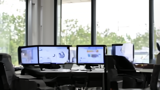 Federal office in Canberra with biosecurity signage and a workstation showing AI risk dashboards.