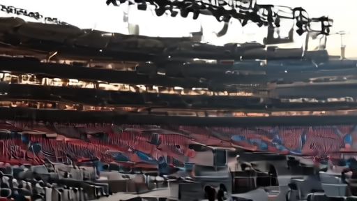 Empty stage and lighting rig at Johan Cruijff ArenA the morning of a stadium show, ramps and risers visible.