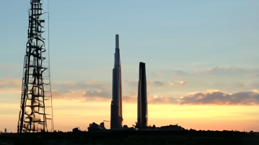 A SpaceX Falcon 9 stands on a Florida launch pad at dawn under partly cloudy sky.