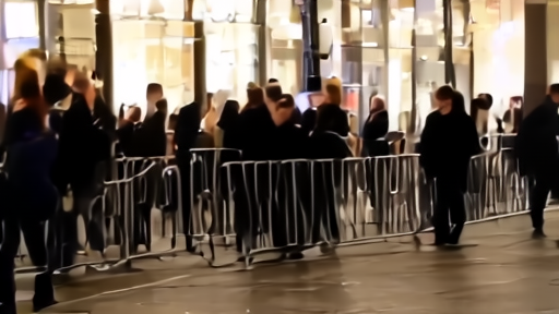 A movie theater marquee for The Devil Wears Prada 2 lit on a Manhattan street with a Met Gala step-and-repeat visible across the avenue.