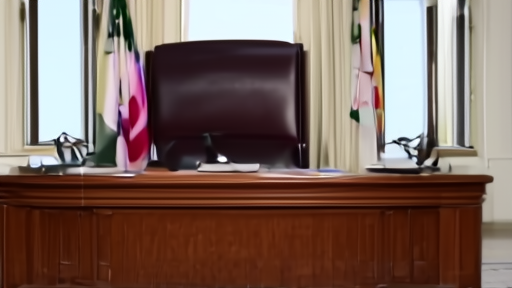 The empty office of the Governor of Sinaloa in Culiacán, the Mexican federal flag and Sinaloa state flag behind a wooden desk, late-afternoon sun through tall windows.