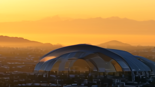 An Apple Park ring building at sunrise above the Cupertino campus.