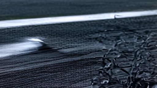An empty F1 pit lane with the white pit exit line visible at dusk under pit lane lighting