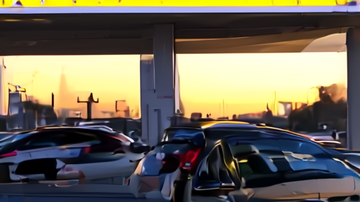 A gas station in suburban Tennessee at golden hour with the price sign showing $4.05 for regular and a customer pumping into a sedan.
