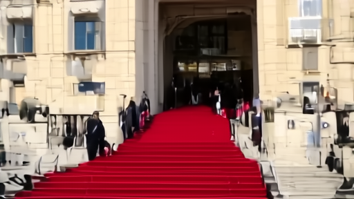 The Palais des Festivals at Cannes with the red carpet rolled out and festival banners visible.
