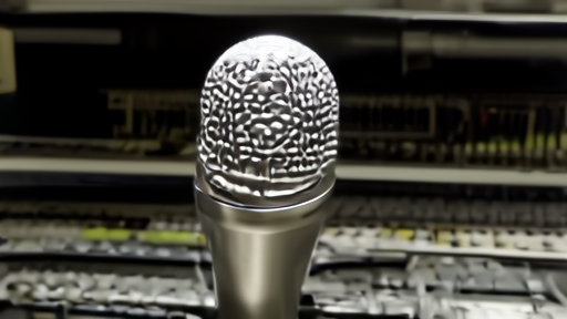 A vintage CBS Radio microphone in an empty broadcast booth