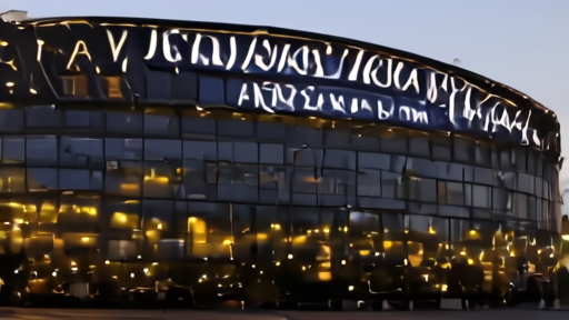Johan Cruijff ArenA exterior at dusk with Together, Together signage as crews load in.