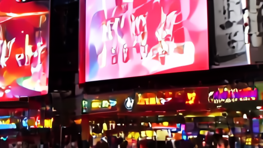 A Times Square billboard collage with The Lost Boys and Schmigadoon posters side by side