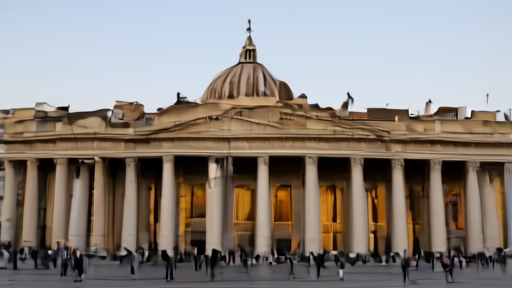 St. Peter's colonnade in Vatican City at dusk with limited foot traffic.