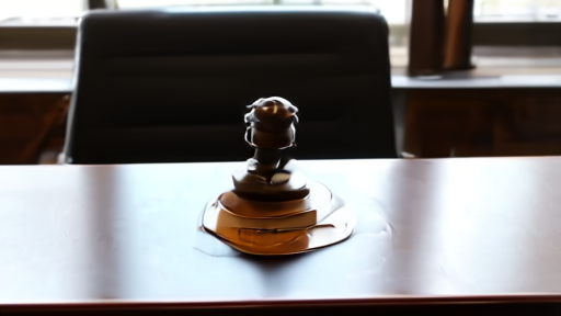 An empty FCC commissioners' bench with the agency seal centered in soft daylight