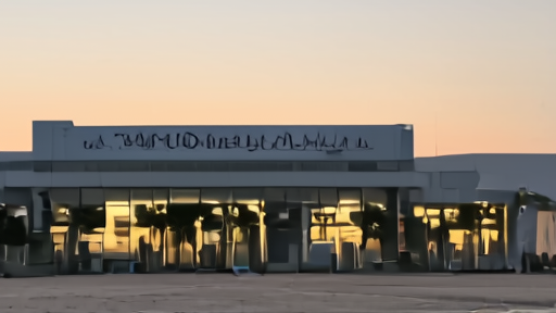 The Aramco corporate sign at Dhahran headquarters in flat afternoon light with a single security vehicle in the foreground and no figure walking toward the building.