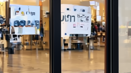 The Block headquarters in Oakland with a Square reader and a Cash App promotional sign visible through a glass storefront; a small bitcoin price ticker glowing in the corner of the lobby.