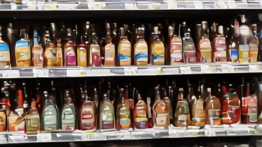 A neighborhood liquor store's tequila aisle on May 6 with a half-empty Cuervo end-cap, a discount tag still on the 1800 shelf, and register receipts piled at the counter.