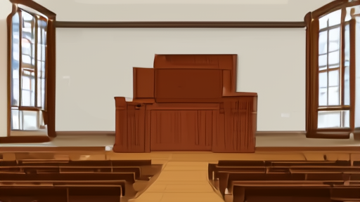 An empty Eastern District of Virginia federal courtroom in late afternoon, the bench raised, the witness stand and gallery rows visible, light from a tall window falling across the floor.