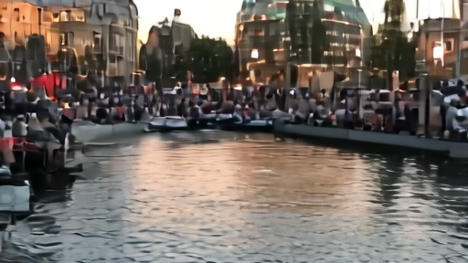 An Amsterdam canal-side venue marquee at dusk with a queue of fans wrapping the corner and the Live Trust £1 sticker visible on a printed ticket.