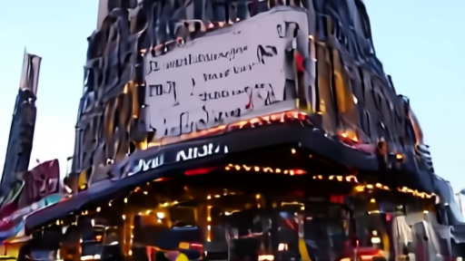Roundabout marquee at 42nd Street with Liberation's closed-run sign still posted, a Tony-nominee placard taped over the corner, single playgoer in foreground reading the placard, twilight light