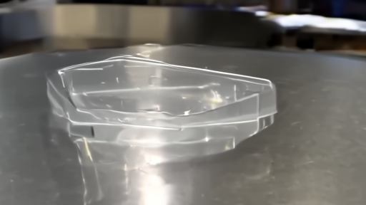 An Australian customs counter at evening with a clear plastic sample container under inspection light
