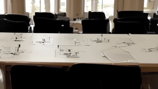 A jury press table at the Palais des Festivals with name cards and empty seats before the opening